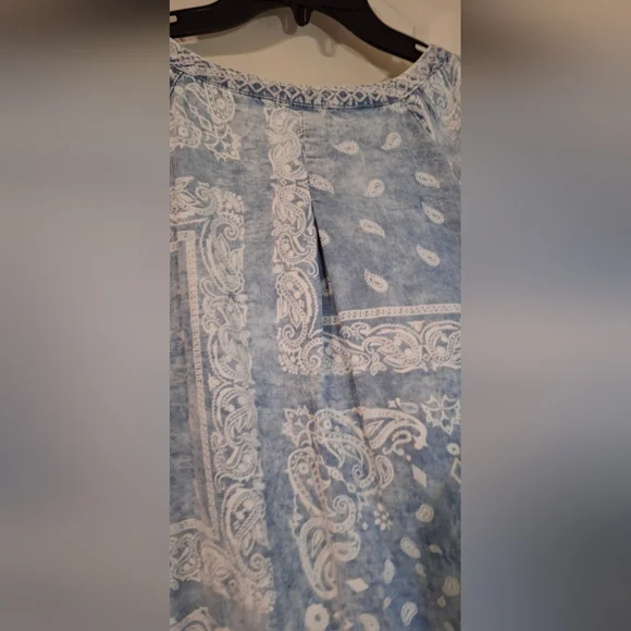 Vintage America Blues Chambray Peasant Boho Embroidered Long Sleeve Top L - Picture 8 of 8